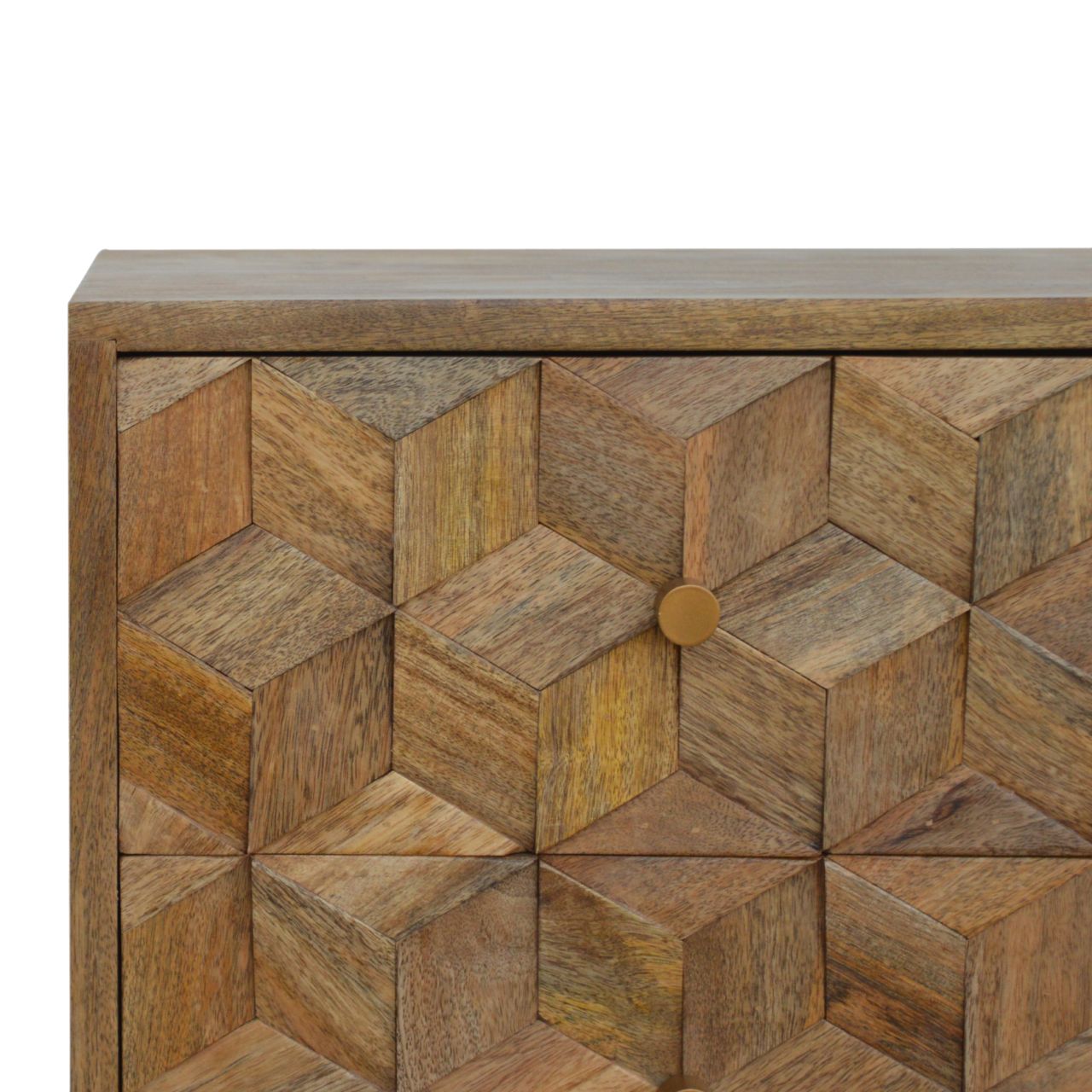 Cube Carved Oak-ish Bedside Table