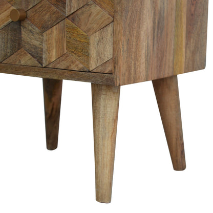 Cube Carved Oak-ish Bedside Table