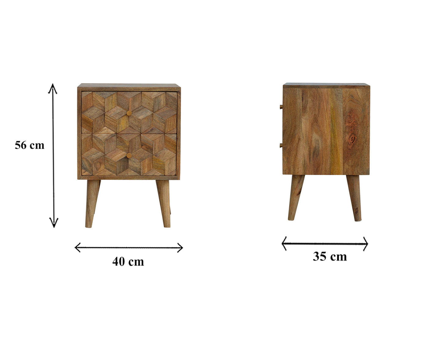 Cube Carved Oak-ish Bedside Table