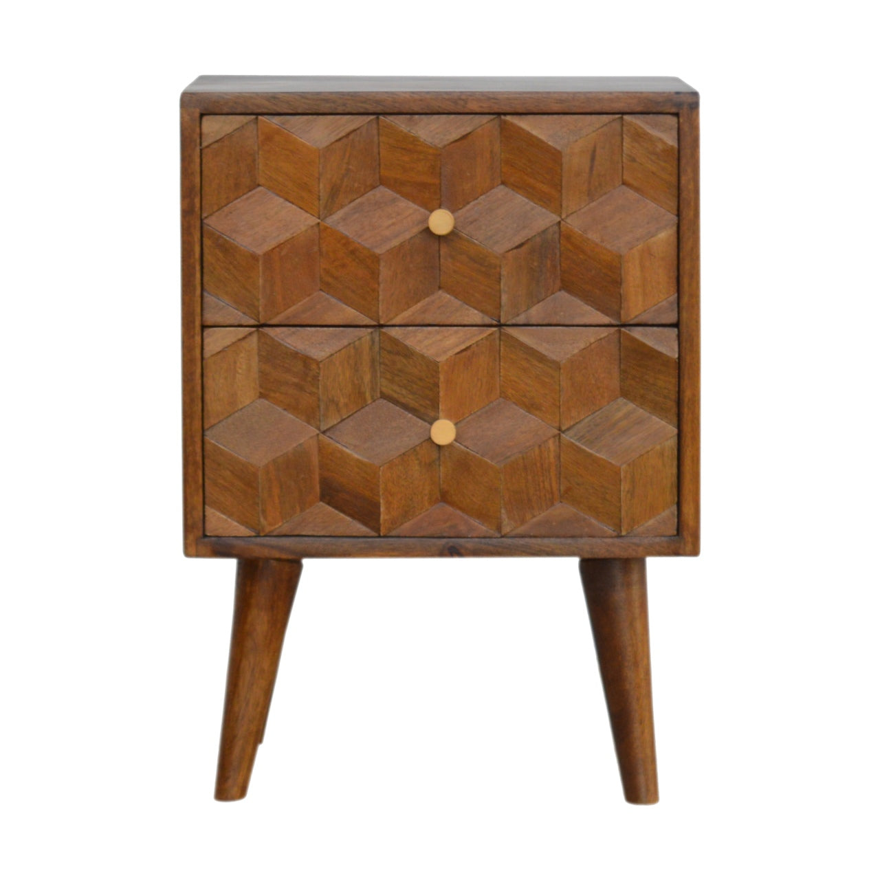 Cube Carved Chestnut Bedside Table