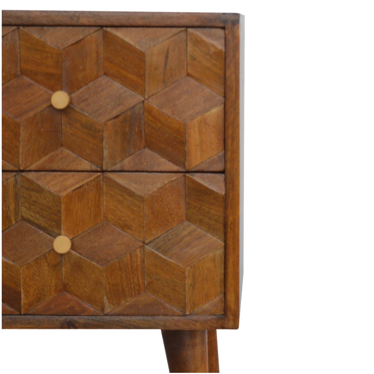 Cube Carved Chestnut Bedside Table