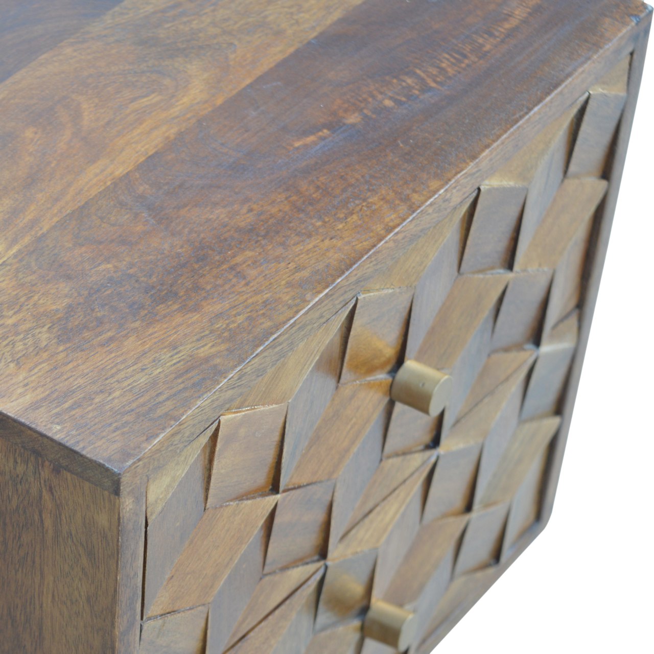 Cube Carved Chestnut Bedside Table