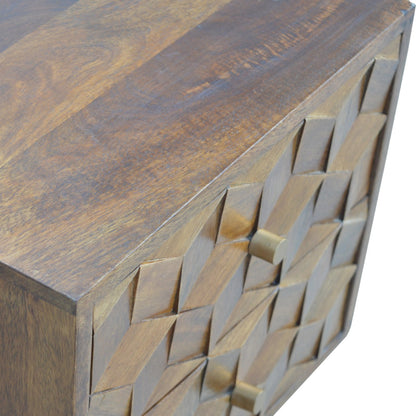 Cube Carved Chestnut Bedside Table