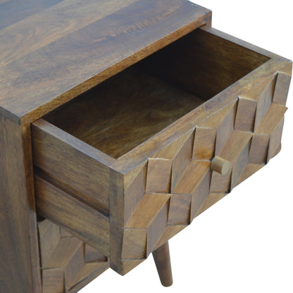 Cube Carved Chestnut Bedside Table