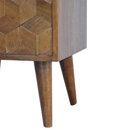 Cube Carved Chestnut Bedside Table