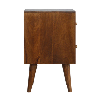 Cube Carved Chestnut Bedside Table