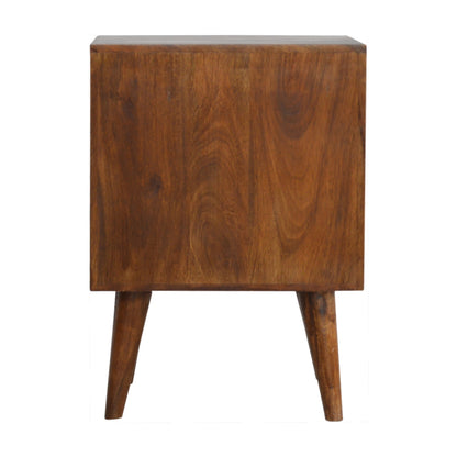 Cube Carved Chestnut Bedside Table