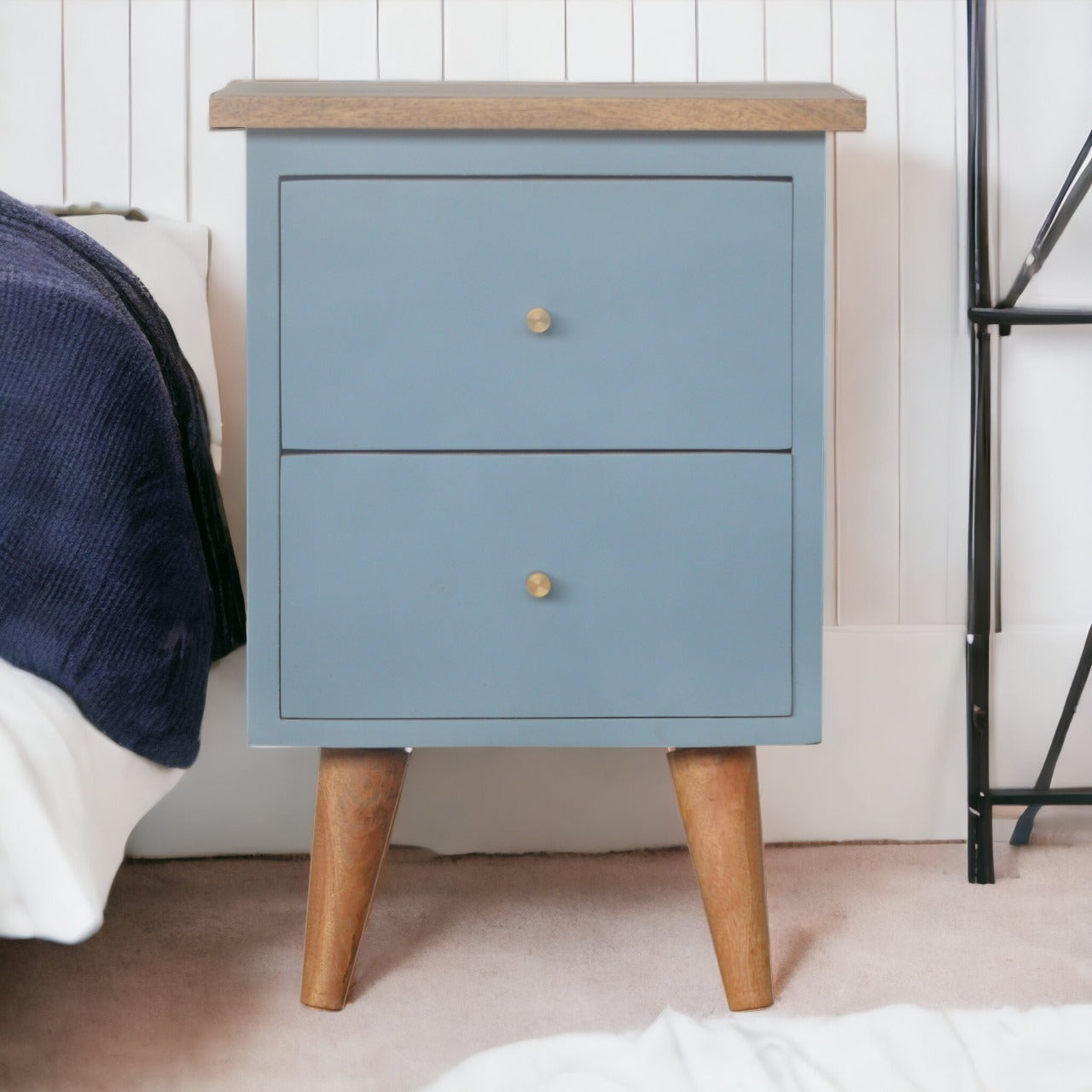 Blue Hand-Painted Bedside Table